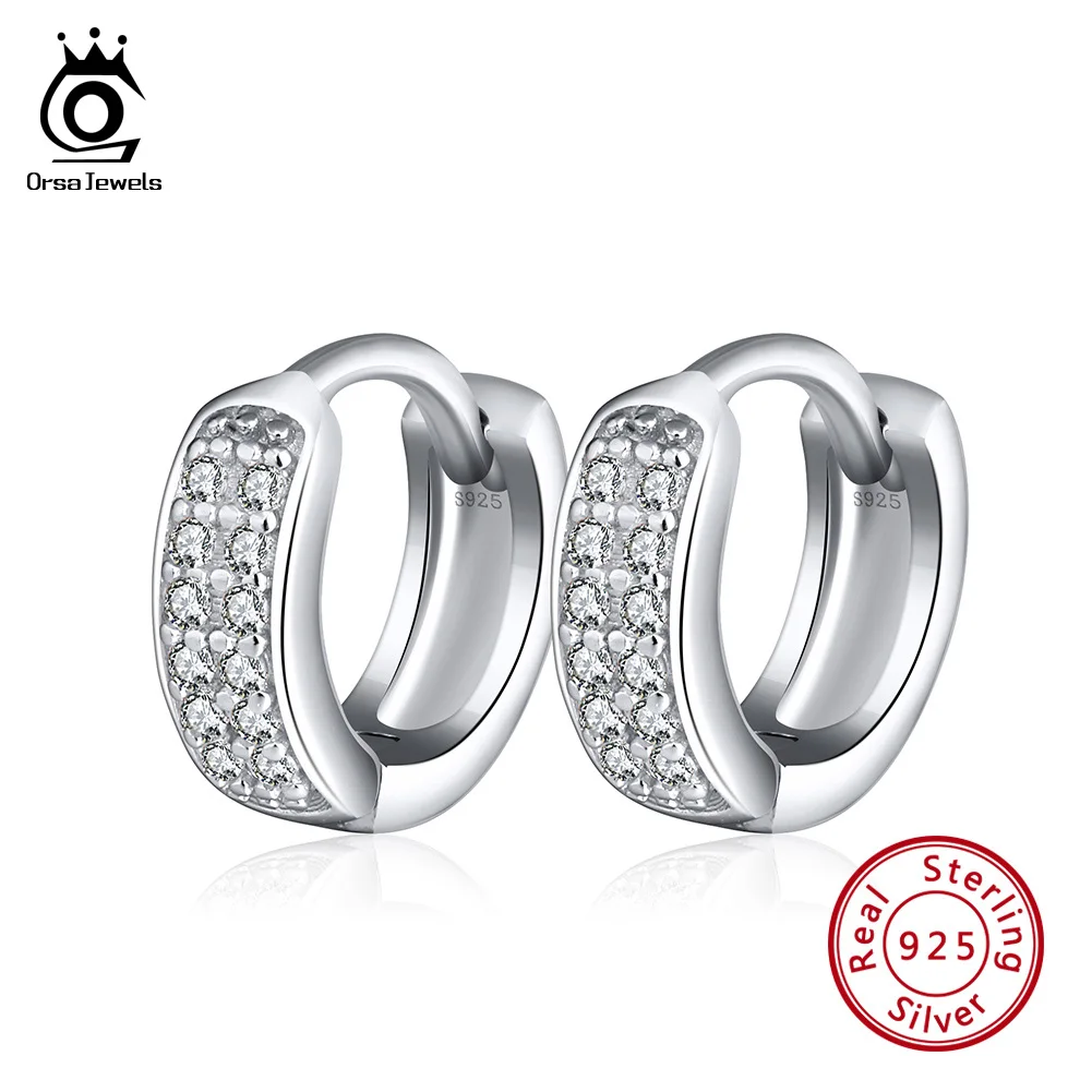

ORSA JEWELS 100% 925 Sterling Silver Hoop Earrings For Women With AAA Zircon Crystal Earing Trendy Jewelry Aretes Gift OSE102