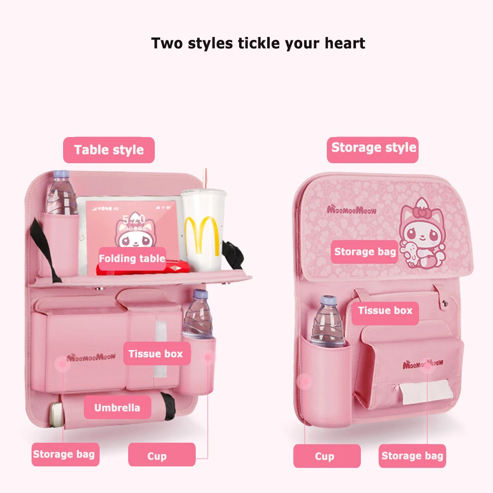 Cartoon Car Back Seat Organizer Storage Bag Kids Cute Style Travel Folding Dining Table Car Accessories Auto Seat Back Hang Bag