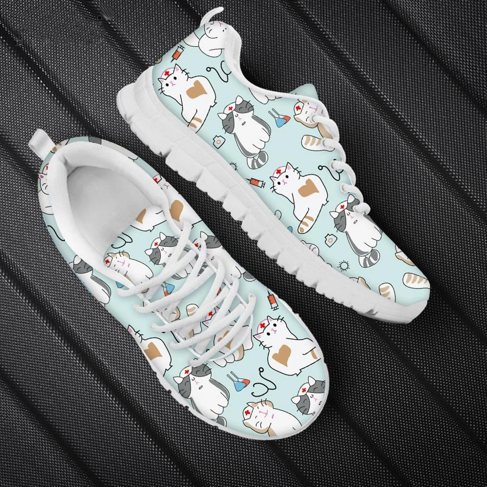 Ladies Shoes 2025 Cartoon Nurse Cat/Kitten Print Woman Flats Sneakers Women Nursing Gifts For Girl Casual Mesh Jogging Shoes