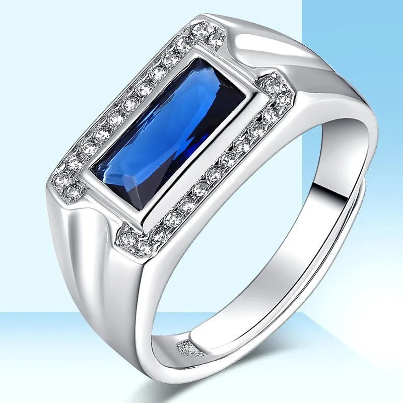 

100%S925 sterling silver jewelry blue crystal ring men's live blue gemstone jewelry ring free shipping