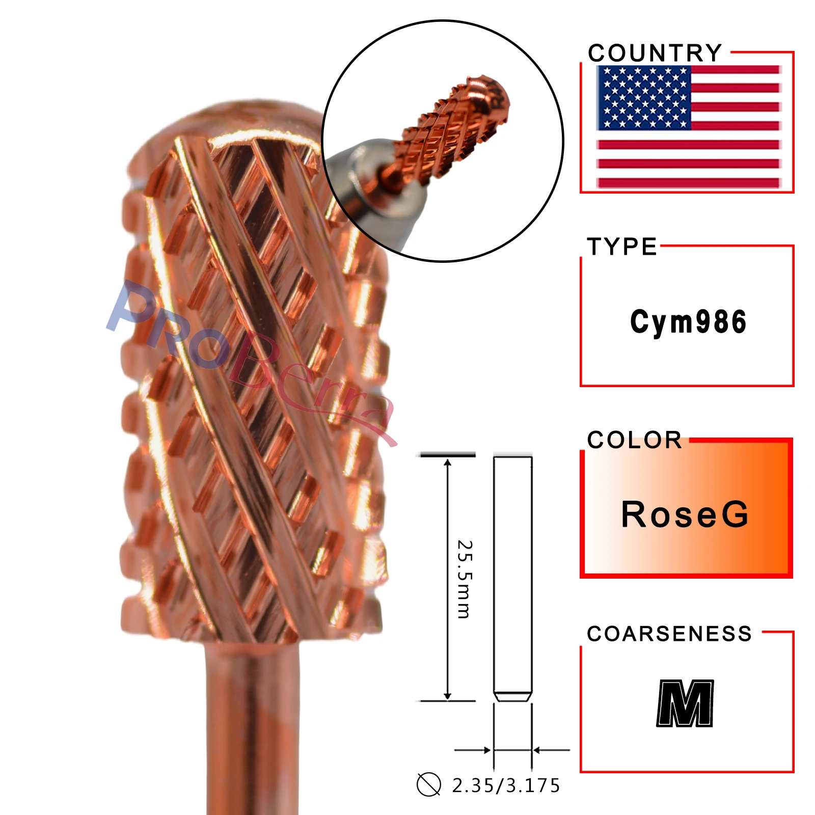 RolinStar 6.6 Large Round Top Barrel 4XC Gold Silver Dark Purple Blue Rainbow Rose gold 7 different color nail drill bits image 3