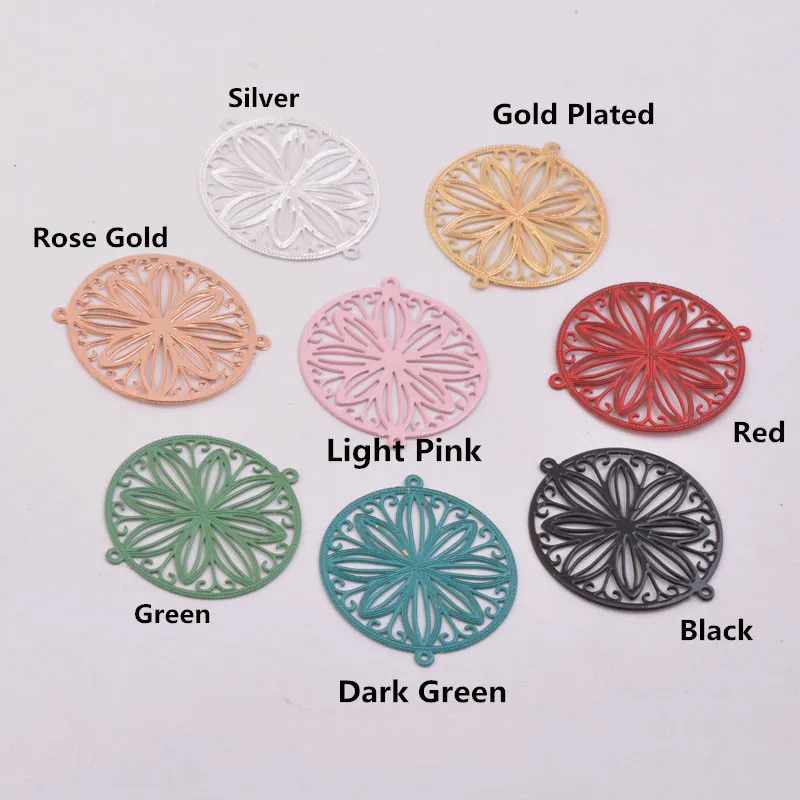 50pcs AC9198 20*23mm Round Flower Charm Connector Metal Brass Jewelry Earring and Bracelet Findings