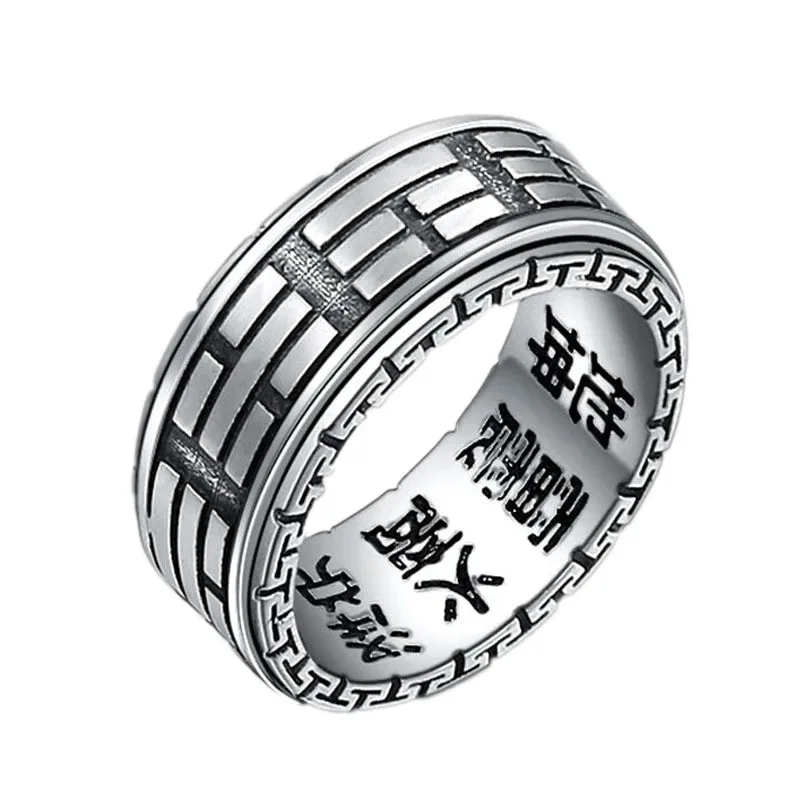 

BOCAI Real S925 Silver Jewelry Vintage Gossip Good Luck Ring 2021 Trendy Gold and Silver Two-Tone Man Ring