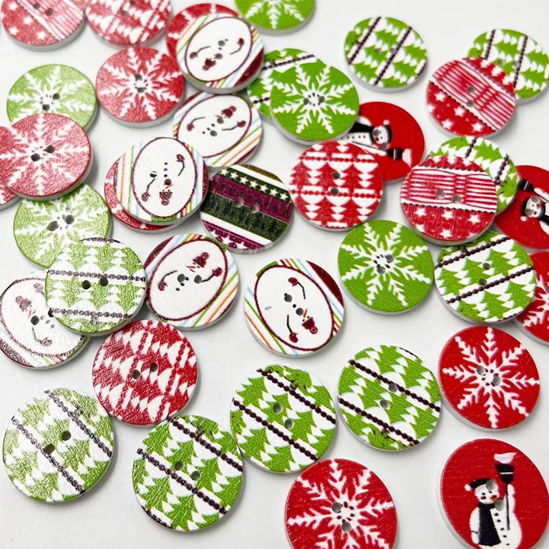 25 pcs 25 mm Christmas Wooden Buttons Round Painted Sewing Button For Clothing Decoration Scrapbook WB823