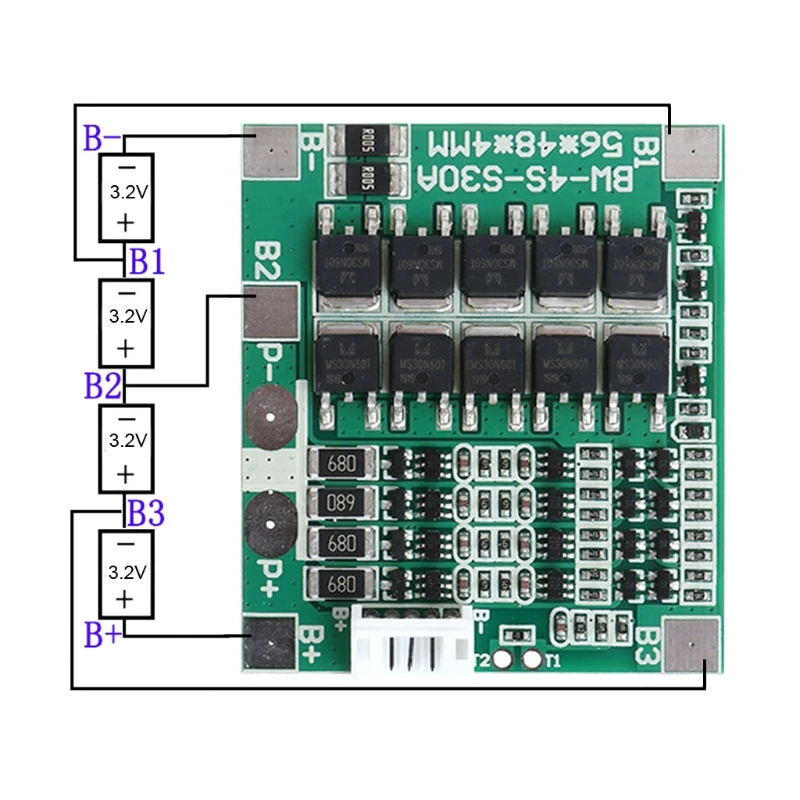 Placa PCB de protección BMS, batería LiFePo4 LiFe 12,8, 30A, 3,2 V, con Balance de 18650 V, envío directo