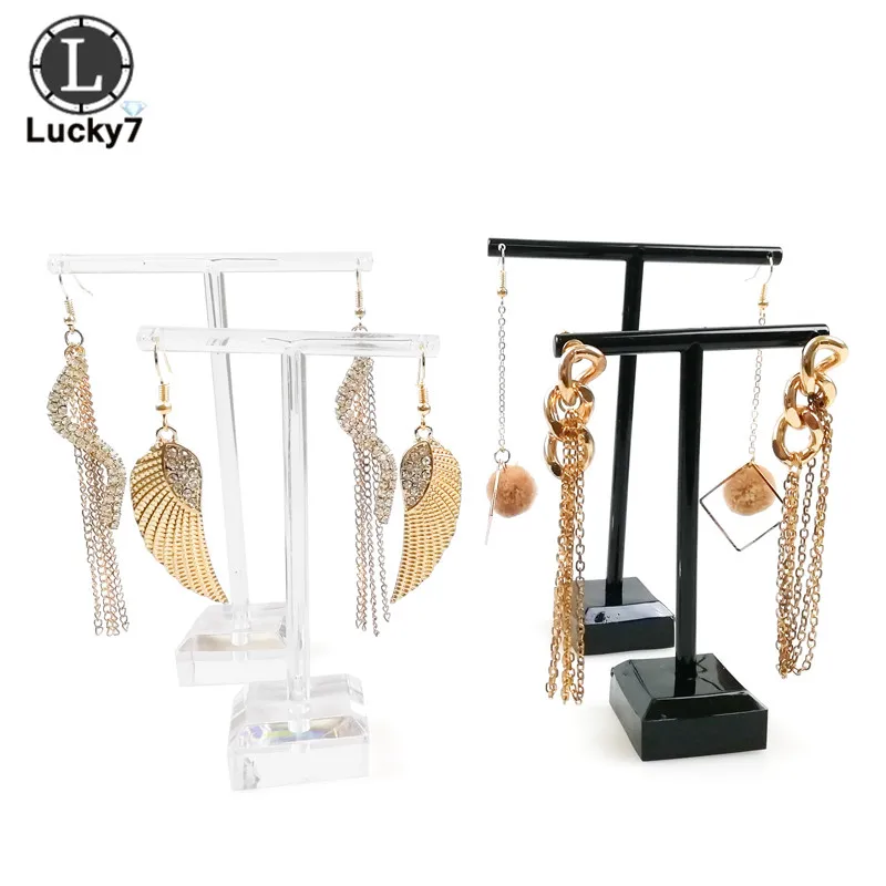 2Pcs/Set Black Clear Plastic Earring Jewelry Display Rack Acrylic Stud Organizer Ornament T Bar Hanger Showcase Holder Stand