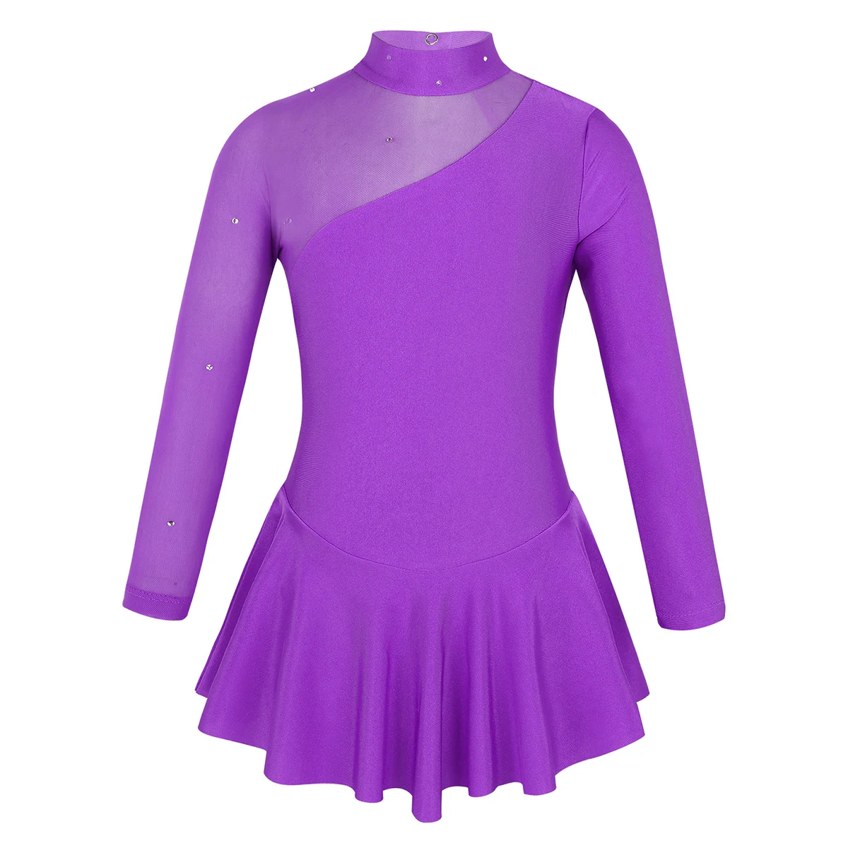 Kids Girls Long Sleeves Tulle Ballet Dance Dress Splice Cutouts Back Figure Ice Skating Roller Skating Ballet Practice Costumes