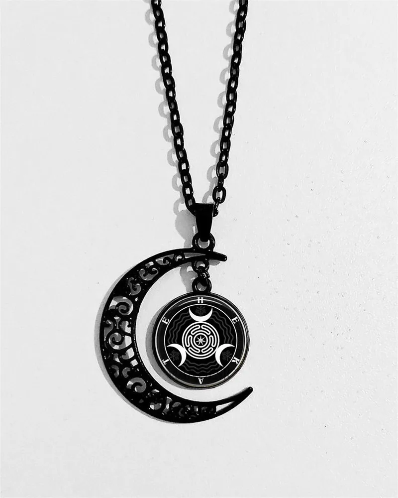 Black Moon HECATE Sigil Necklace, Ancient Greek Goddess Jewelry, Hecate Pendant