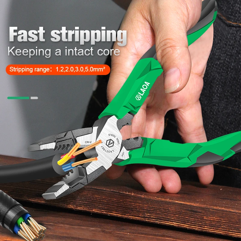 LAOA 3PCS Cr-V Steel Diagonal Pliers Universal Long Nose Pliers Electrician Nippers Wire Stripper Cable Cutter Terminal Crimper