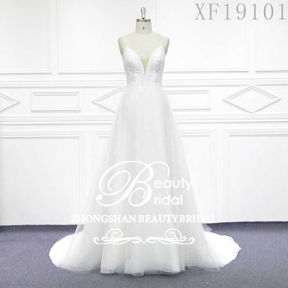 

2022 Wedding Dresses Beautybridal 100% Real Photos Luxury Spaghetti straps Appliques Cap Sleeve Wedding Dress Vestido XF19101