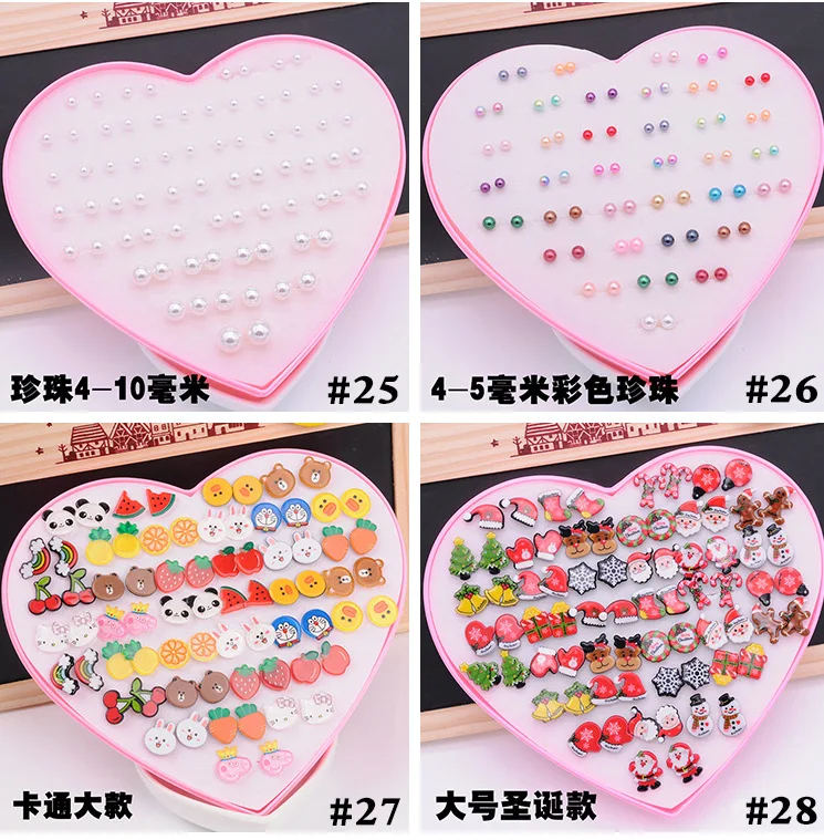 AOMU Multicolor Cryatal 36 Pairs Cartoon Hypoallergenic Plastic Stud Earrings Set For Women Girl Wedding Christmas Gifts Jewelry