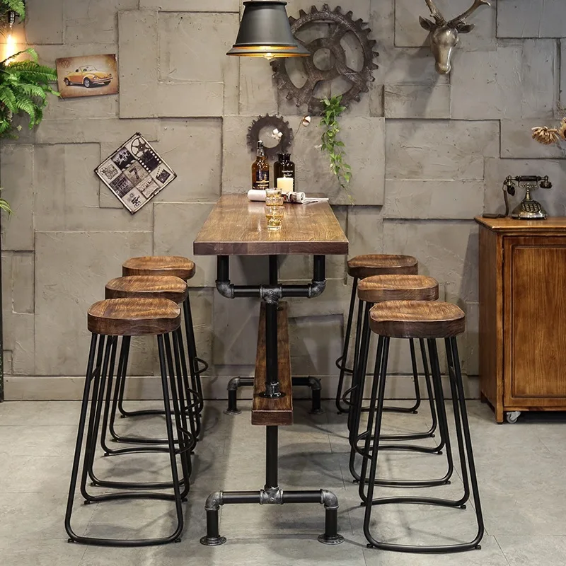 American Industrial Solid Wood Bar Table Family Partition High Chair Coffee Milk Tea Shop Bar Balcony