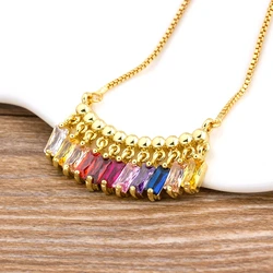 Hot Sale CZ Rainbow Necklace Stone for Woman Multicolored Necklace Pendants Fashion Colorful Long Chain Necklace Jewelry