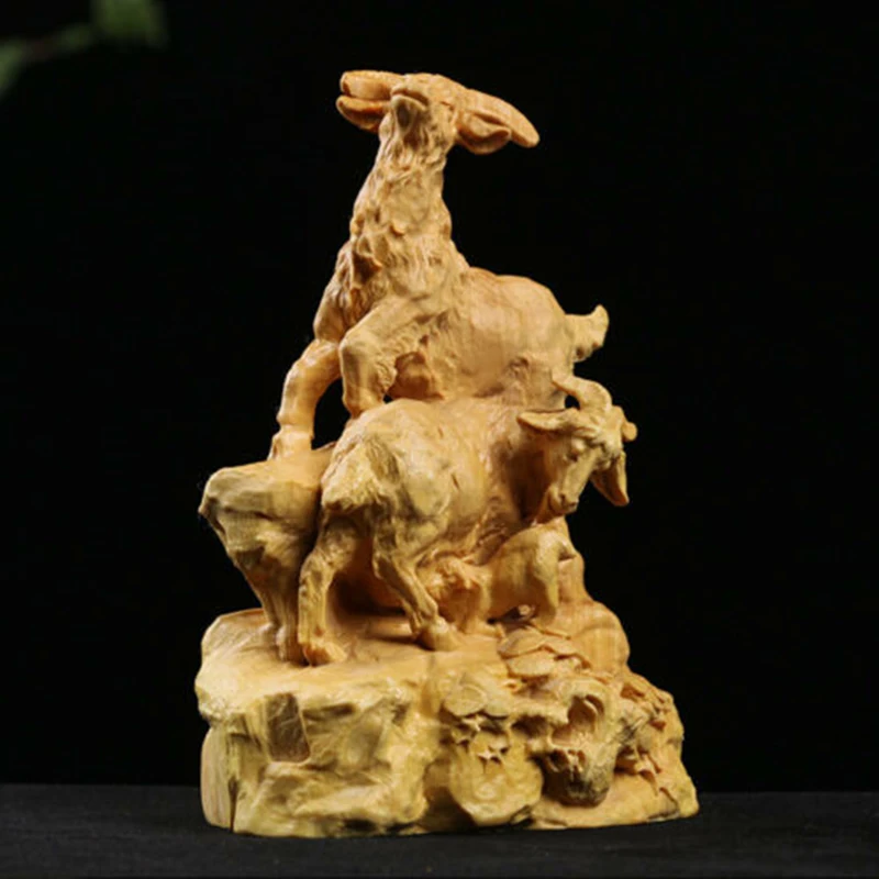 

TJ153ca - 12X9.3X5.5 CM Carved Boxwood Figurine Carving : Goat Family