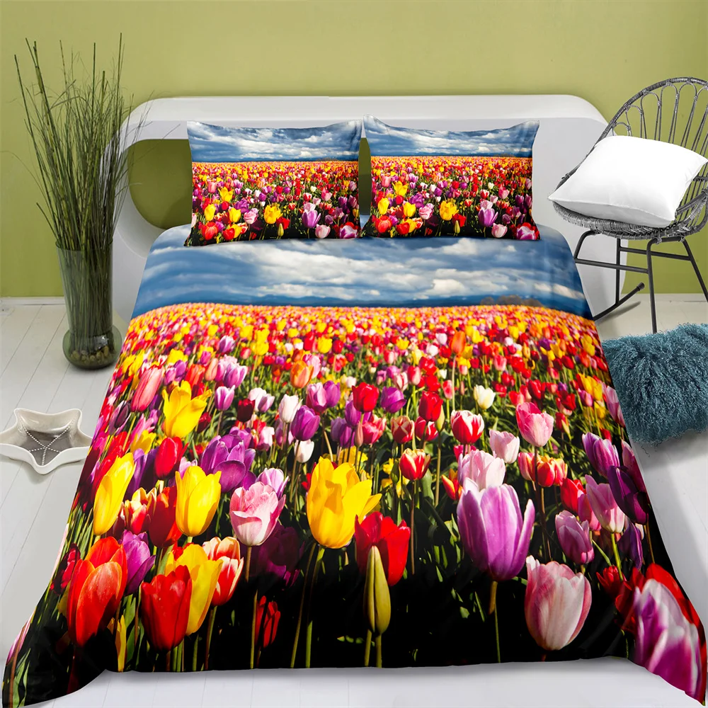 100% Polyester Flower Plant Duvet Cover Set with Pillowcase Boys and Girls Bedding Set Comforter Bedding Sets