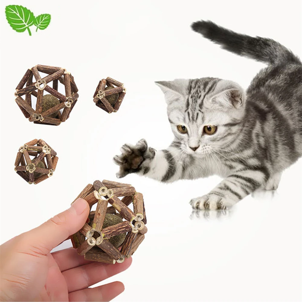 

Catnip Ball Interactive Toy Bite Resistance Cat Mint Teeth Cleaning Toys Natural Wooden Molar Chew Stick for Kitten Pet Supplies