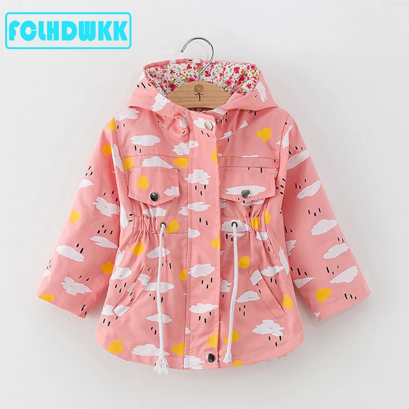 Spring 2020 New Girls Jackets Kids Outerwear Hooded Girls Coats Casual Windbreaker For Girls Printing Kids Clothes Hooded Jacket