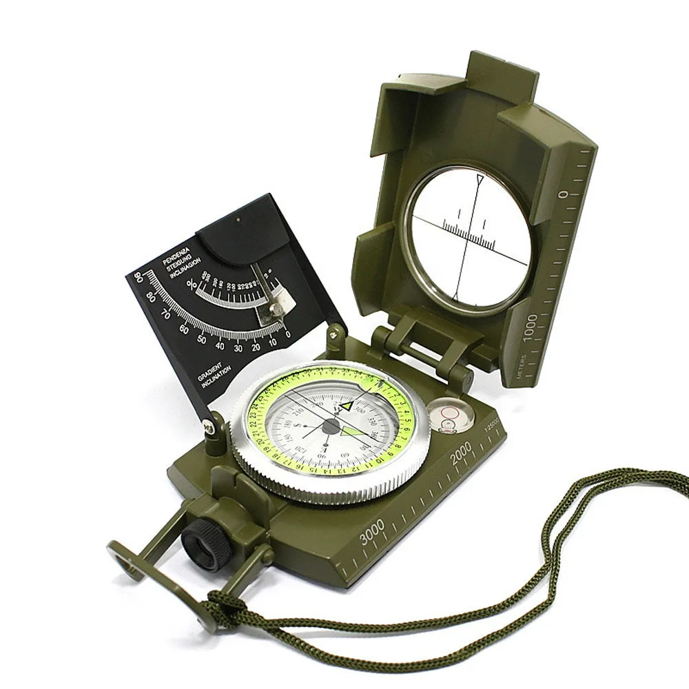 K4074 Compasses Tilt Meter Army Green Color American Multifunctional Luminous Handheld Compass With Ruler Level Outdoor Guide