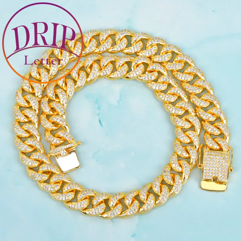 

Drip Letter Miami Cuban Necklace Chain Real Gold Plated Link Charms for Men Hip Hop Rock Street Fashion Jewelry 2021 Trend