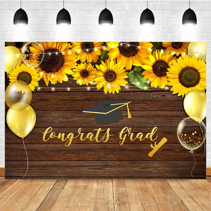 

Congratulations On Graduation Photography Background Sunflower Balloon Decoration Prop Graduation Ceremony Photo Backdrop Banner