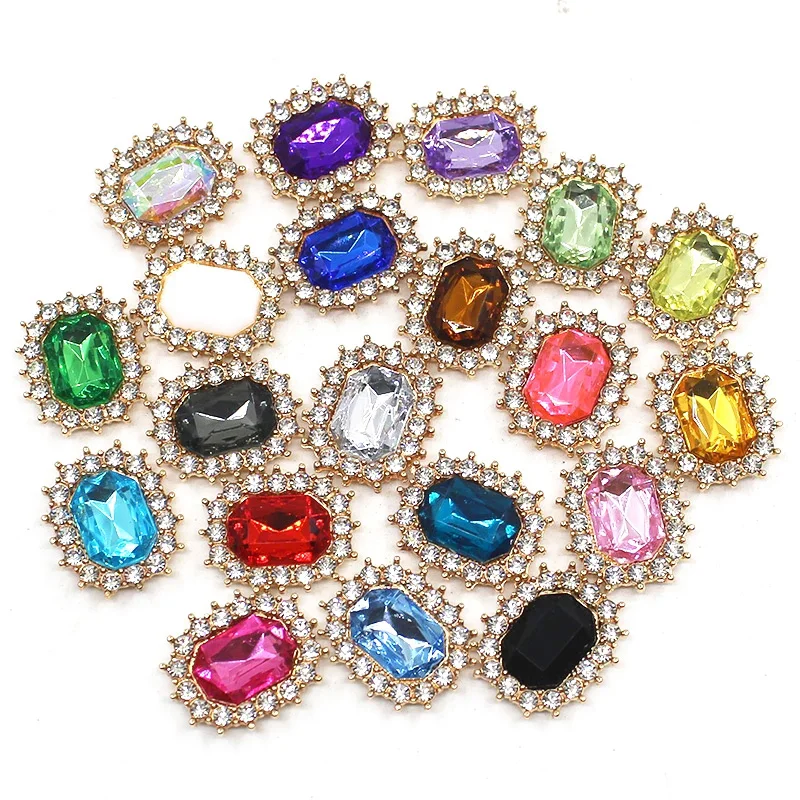 10Pcs 17*21mm  Rectangular Acrylic Rhinestone Flat Back Brooch Jewelry Accessories Diy Decoration Craft Handmade Production