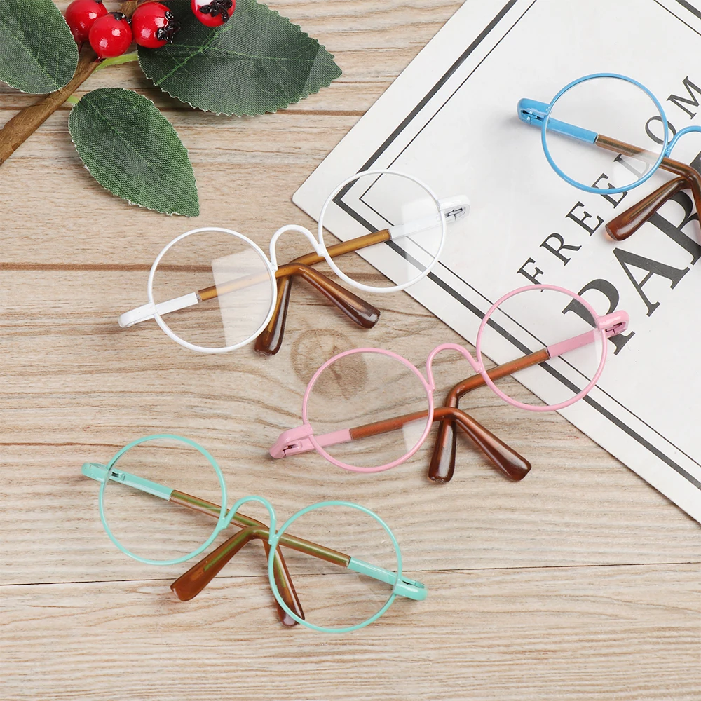 Retro Round Plush Doll Glasses Metal Frame Miniature Colorful Doll Eyeglasses‘For Doll Clothes Dressing Accessories Toy Props