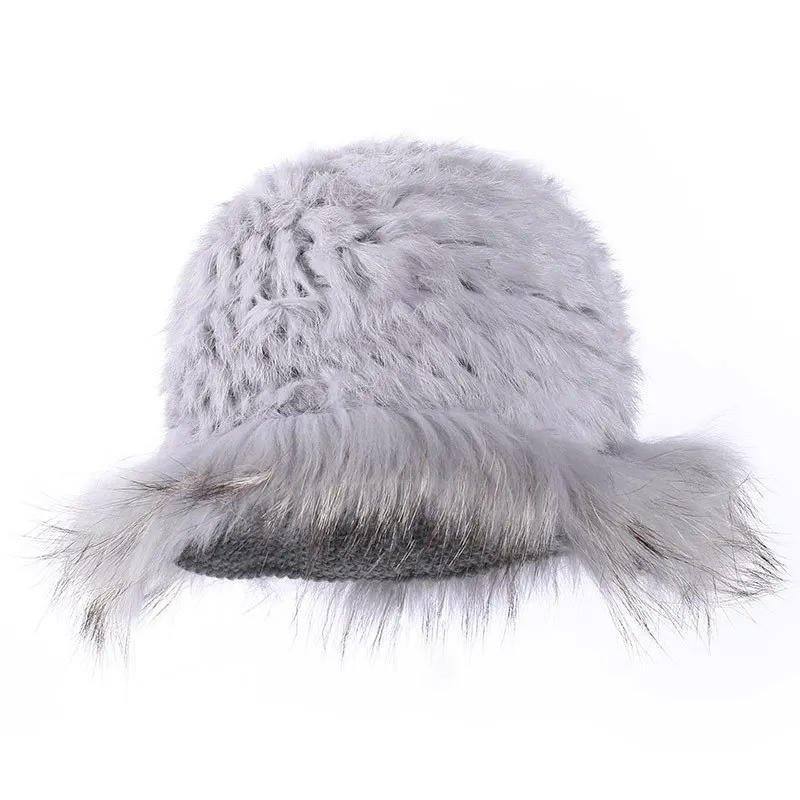 2020 Hot fashion excellent rex rabbit fur hat Genuine Women winter cap high quality raccoon fur hats image 5