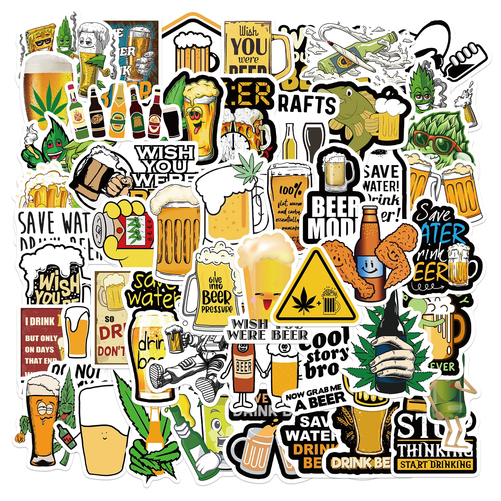 50Pcs Funny Characters Beer Leaves Graffiti Stickers For Luggage Laptop Waterproof Stickers Skateboard Guitar Stickers