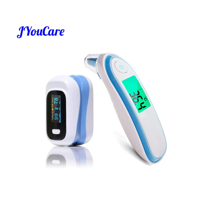 JYouCare Medical Fingertip Pulse Oximeter Body Ear & forhead Infrared Thermometer Handhold oximetro de dedo family travel group