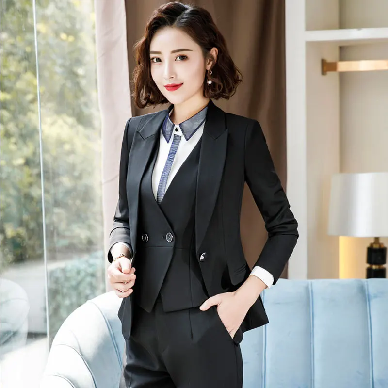 IZICFLY Autumn Winter Style Trouser And Jacket Blazer Two Piece Set Work Wear Black Elegant Business Office Women Pant Suit