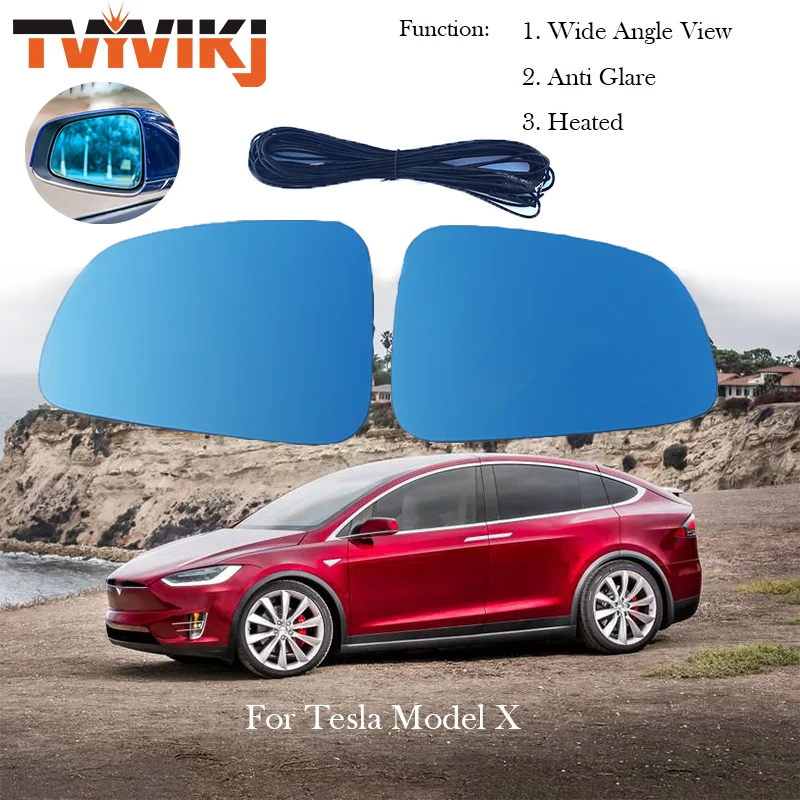 TVYVIKJ Side Rearview Mirror Blue Glass Lens For Tesla Model X 2017 2018 2019 2020 Wide Angle View anti glare door mirror ModelX