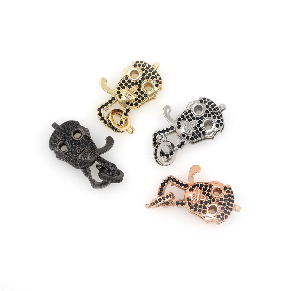 Micro-Pave Skull Lobster Clasp Hook End Connector For Necklace Bracelet Jewelry Cubic Zirconia Horror Jewelry Found