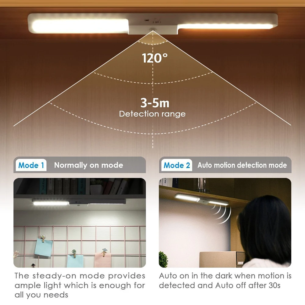 DC5V LED Cabinet Light Motion Sensor 40cm 20LED Bedroom Kitchen Closet Lighting Induction Rechargeable Magnetic LED Tape