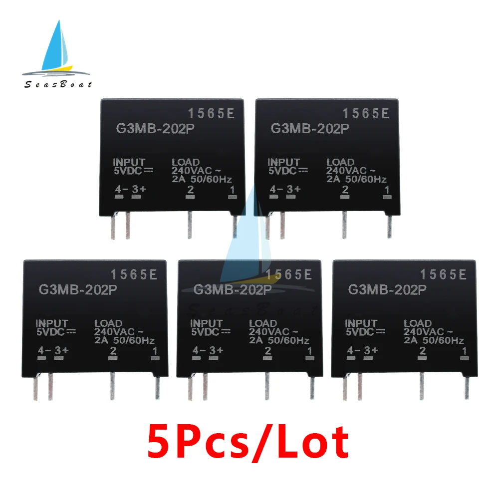 5Pcs/Lot 5V 12V 24V DC-AC Solid State Relay Module G3MB-202P PCB SSR AC 240V 2A Snubber Circuit Resistor Relay Switch