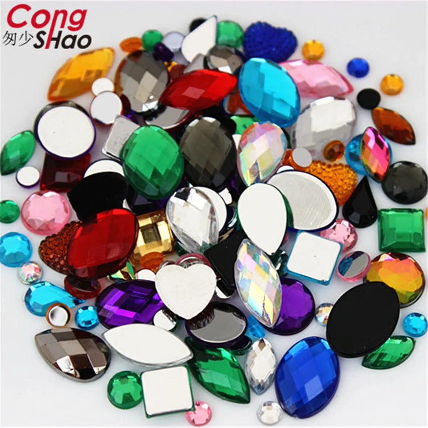 22g Mixed Bag About 300pcs Crystal AB 3D Nail Art Rhinestones DIY Non Hotfix Flatback AB Acrylic Stones For Garment Decorations