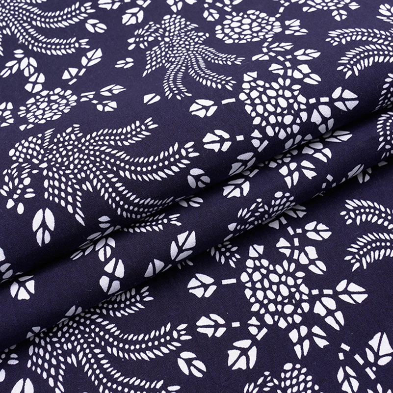 Ethnic Fabric Batik Printed Blue Floral Cloth Vintage For DIY Handmade Sewing Home Decoration Accessories for Furniture Per Half