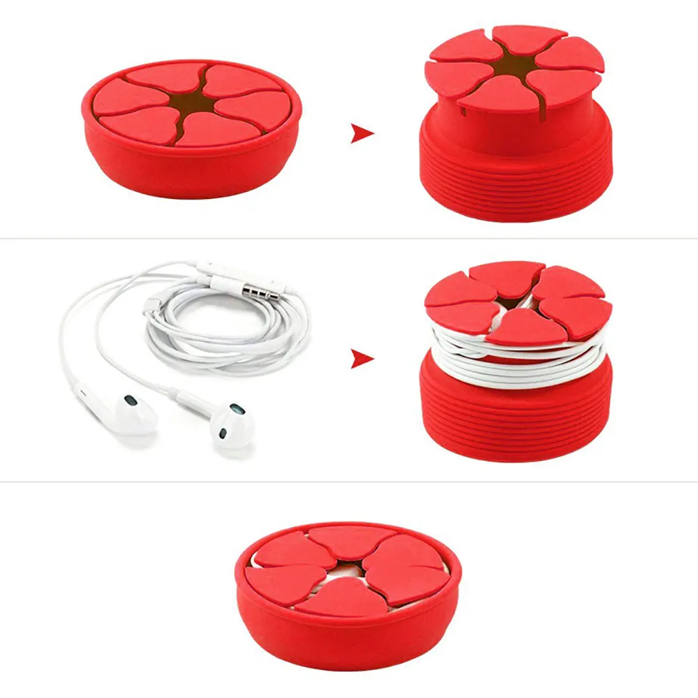 Caja de almacenamiento de silicona para auriculares, organizador de Cables de línea de datos, portátil, en forma de cuenco