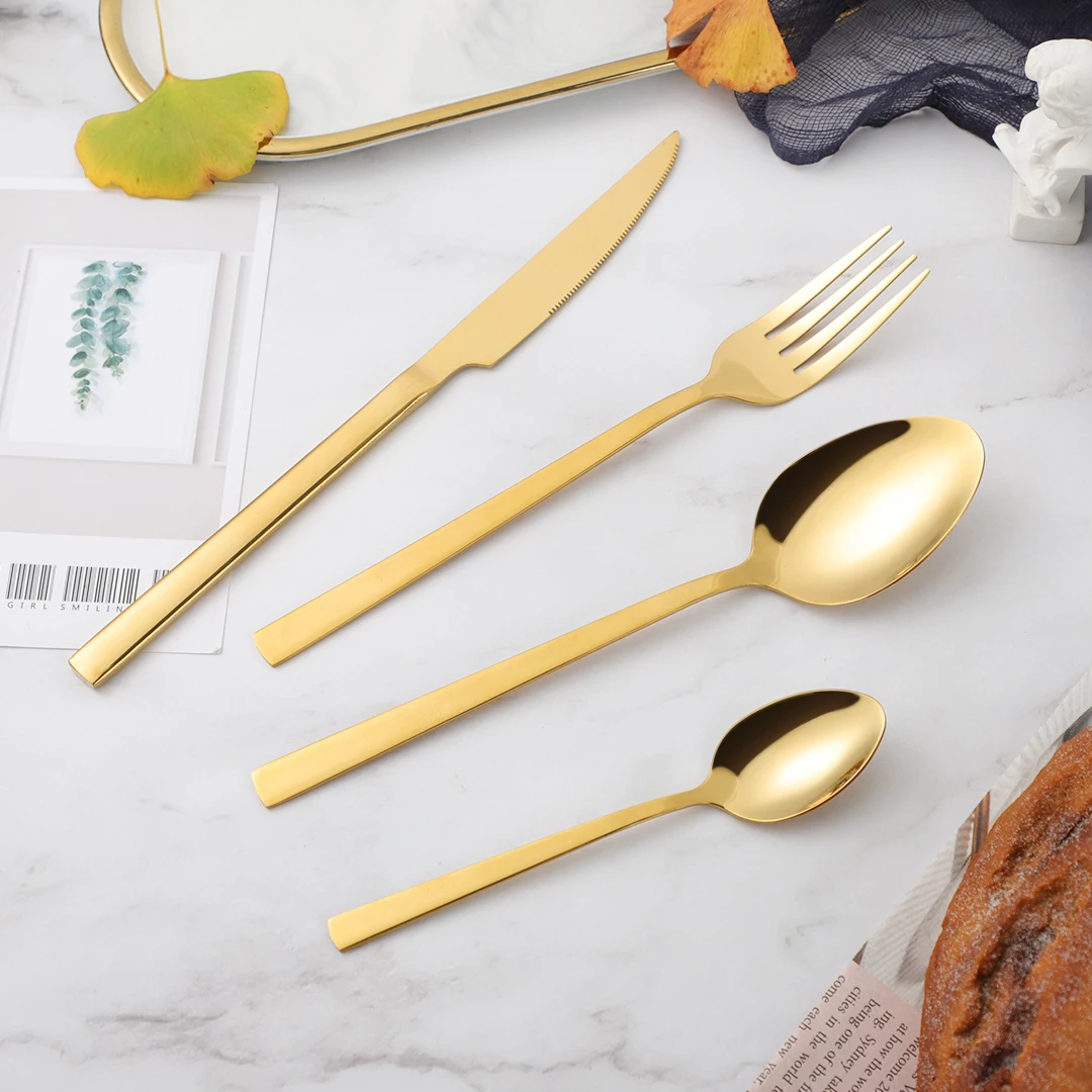 

Gold Cutlery Set 18/10 Stainless Steel Cutlery Set 16 Piece Spoons Forks Knives Complete Tableware Sets Dinnerware Set for Home