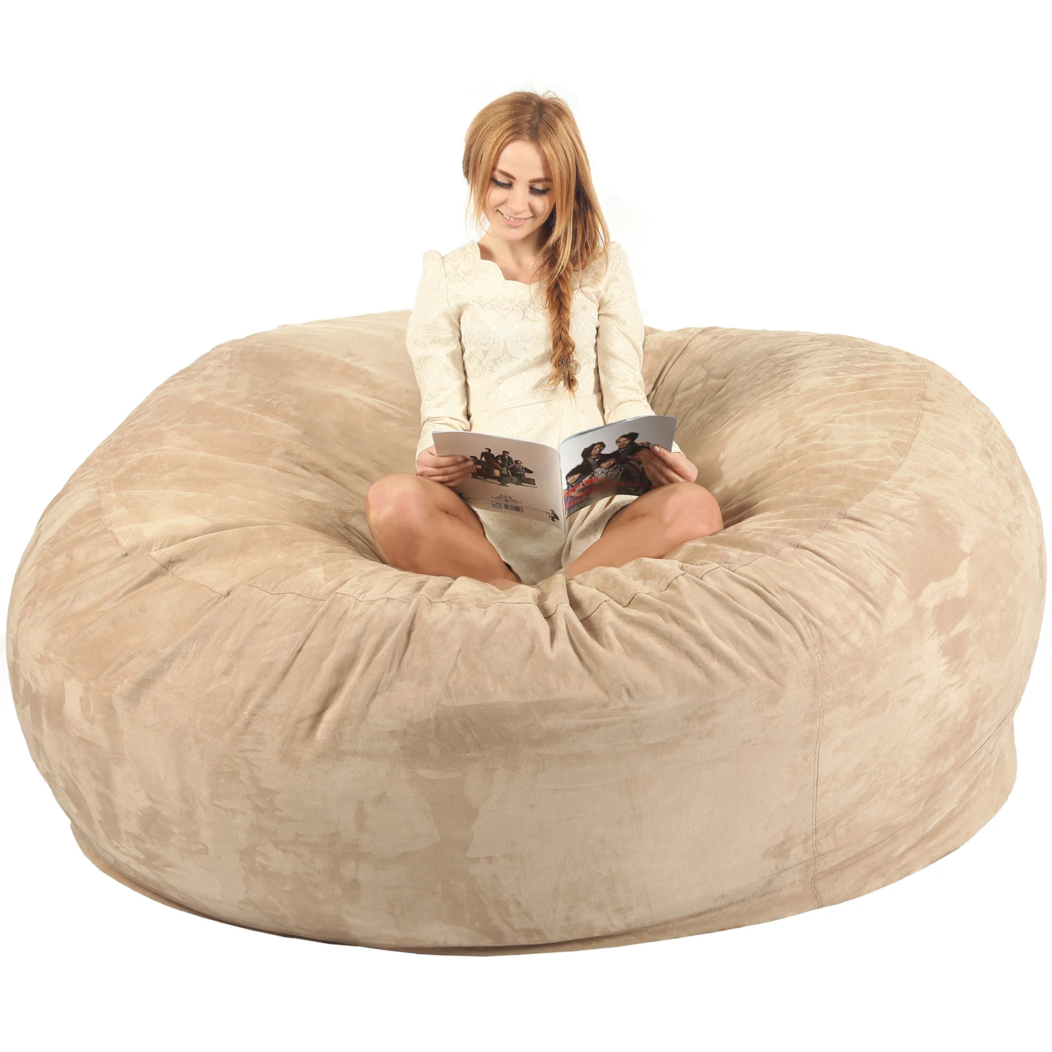 VISI 7FT Foambag duża torba z fasoli luksusowy miękki materiał pianka Beanbag krzesło dla dorosłych nadmuchiwany leżak Lazy Bag COVER sofy do salonu