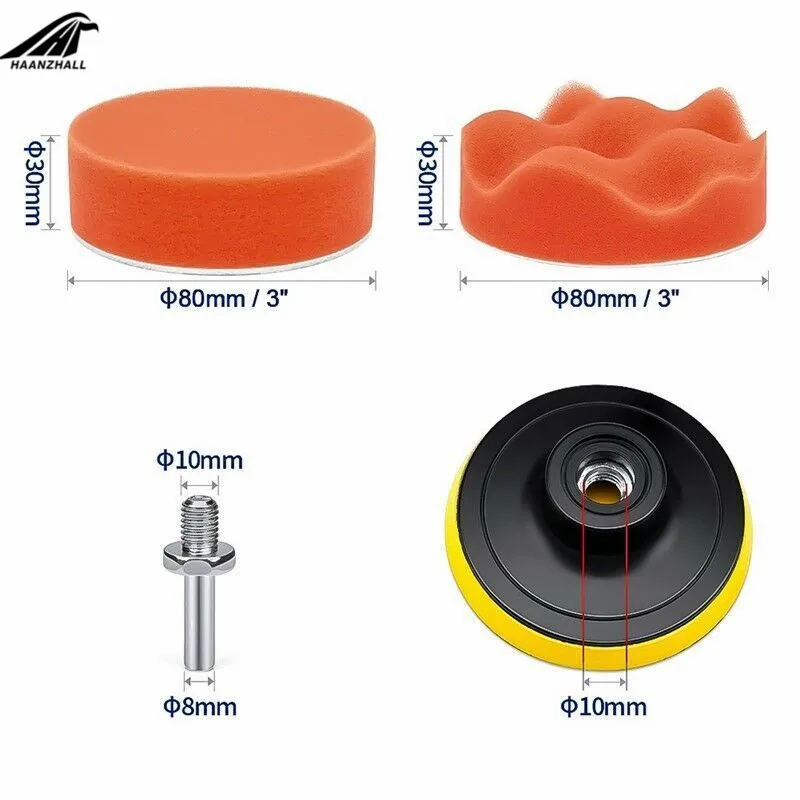 11pcs 5inch Car Polishing Pad Set Buffing Sponge Polish Auto Sponge Waxing Pads Drill Set Kit for Car Polisher Wheel Wax