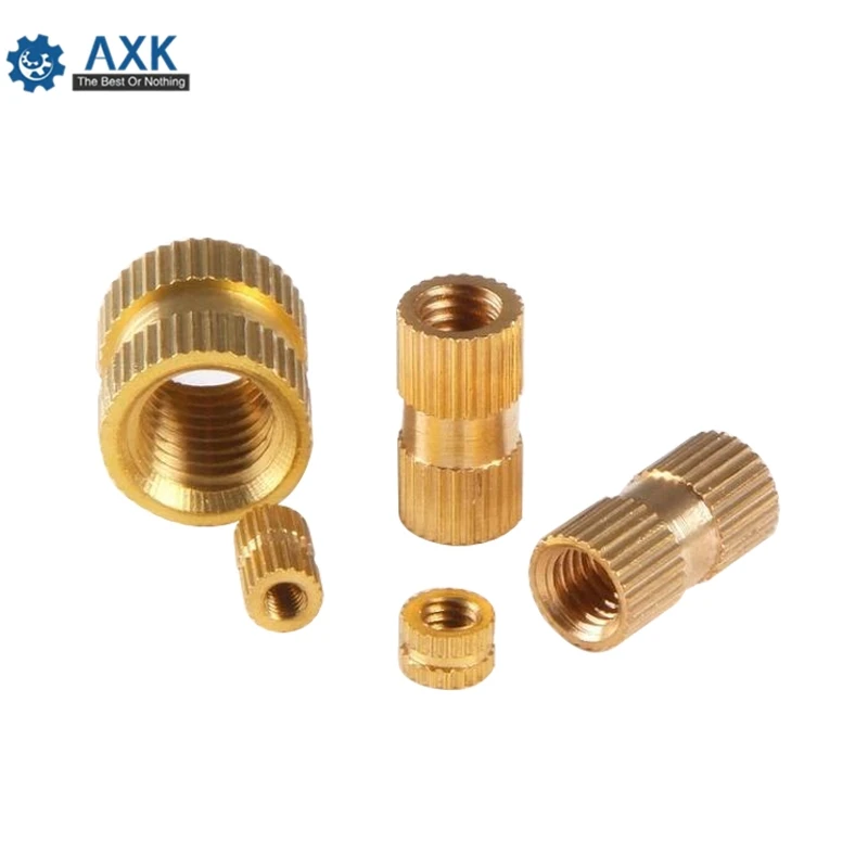 25X M2 M2.5 M3 Solid Brass Pure Copper Metric Thread Injection Molding Knurl Insert Nut Nutsert Round Shape Column OD 3.5 4 5mm