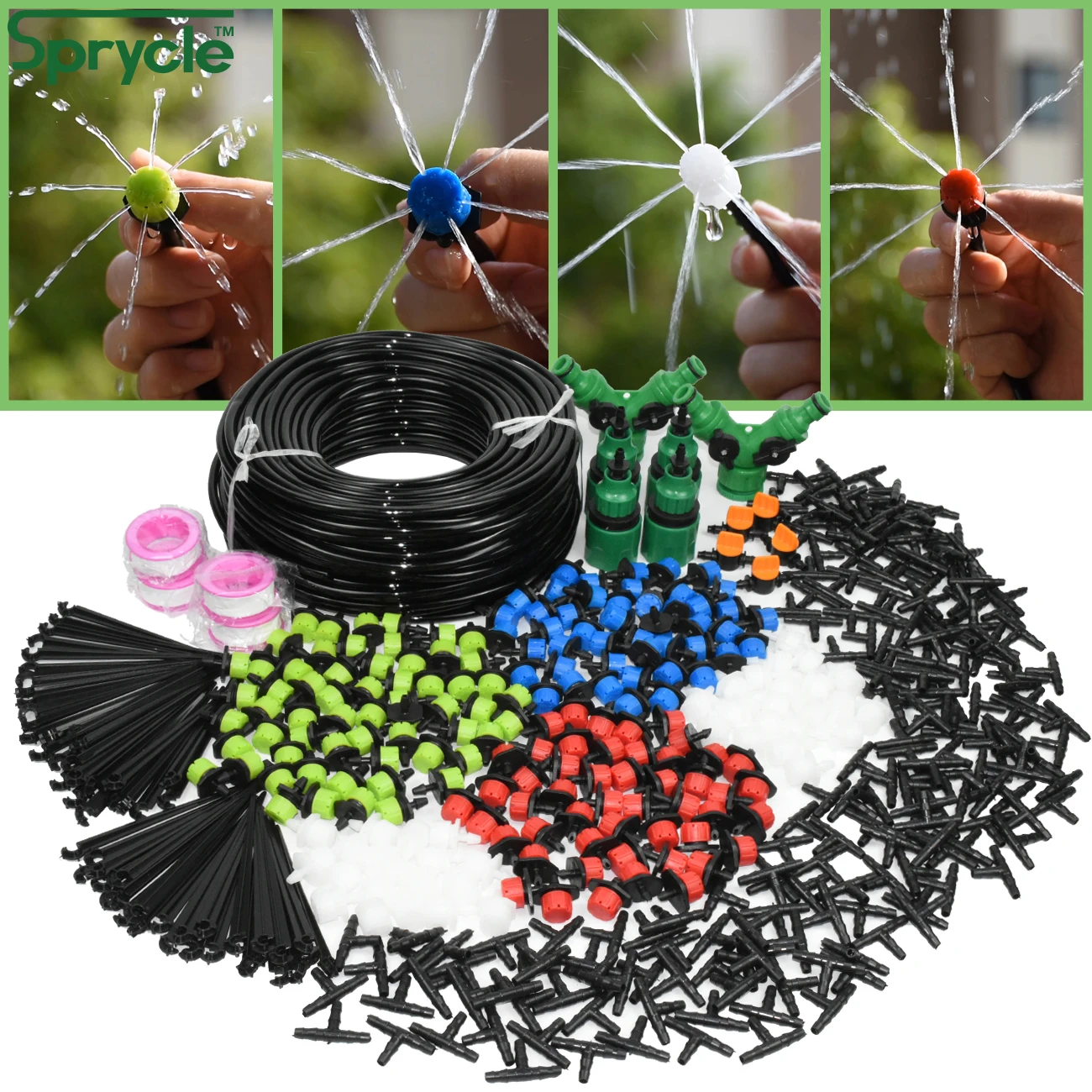 SPRYCLE 5-60M Automatic 1/4'' Garden Flowers Plants Watering Drip Irrigation System 4/7mm Hose Connectors w/ Adjustable Drippers