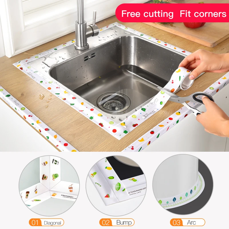 3.2Mx3.8CM Waterproof Bathroom Sink Sealing Strip Tape PVC Self Adhesive Mold Proof Wall Stickers for Kitchen Stove Toilet Gap