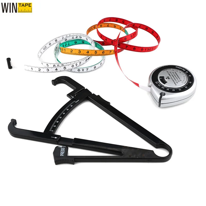 WINTAPE 2ชิ้น/เซ็ต Health Care Skinfold Body Fat Caliper มินิไม้บรรทัดแบนเซนติเมตรเมตรเย็บวัด150M 60นิ้ว