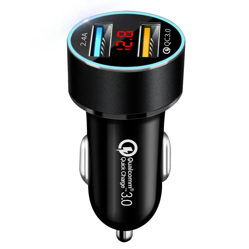 3.0A Car Charger Dual USB LCD Display 12-24V  Cigarette Socket Lighter QC Car Charger for iphone 11 samsung xiaomi huawei etc