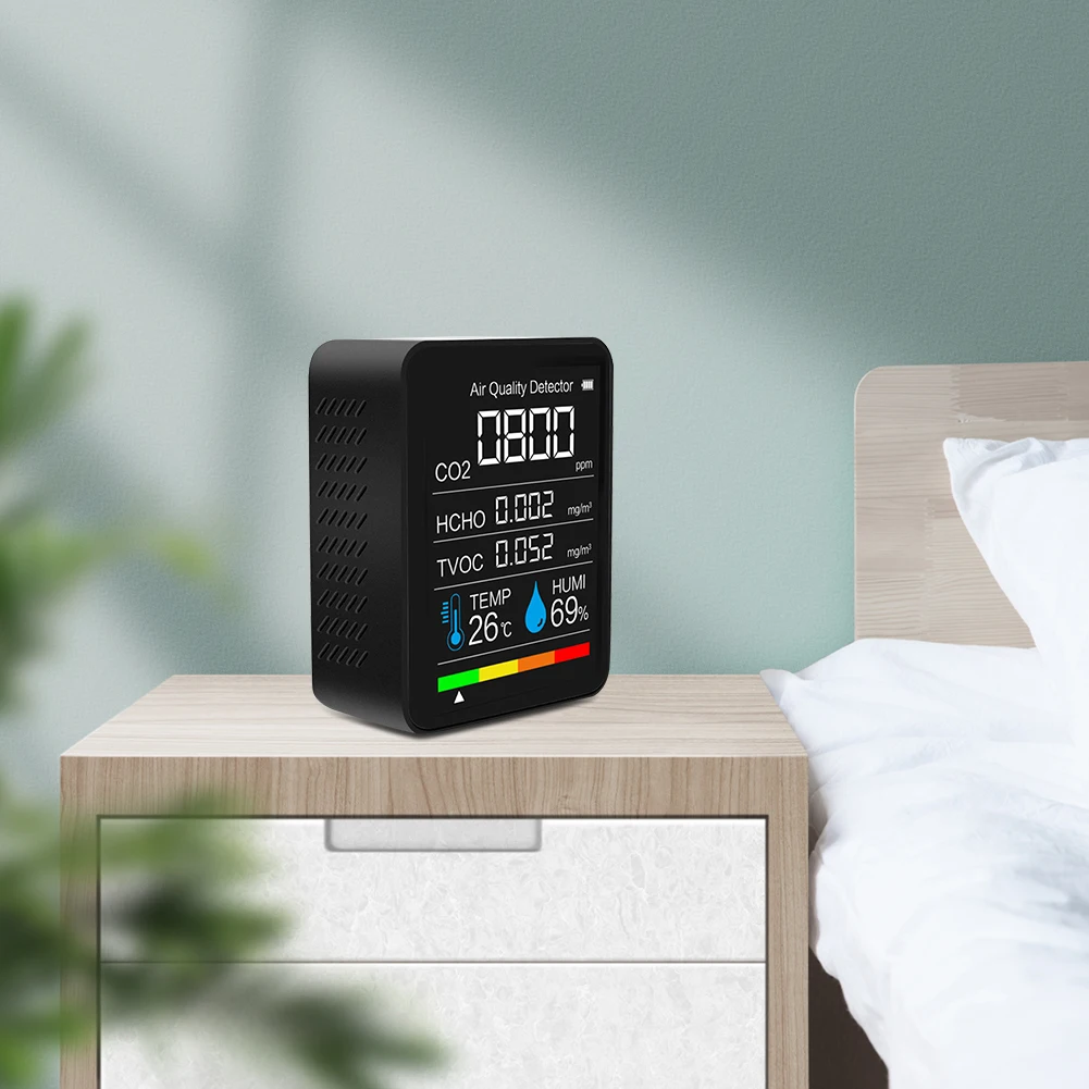 متعددة الوظائف 5 in1 CO2 متر الرقمية ثاني أكسيد الكربون USB الهواء HCHO كاشف الغاز محلل درجة الحرارة الرطوبة مراقبة الجودة