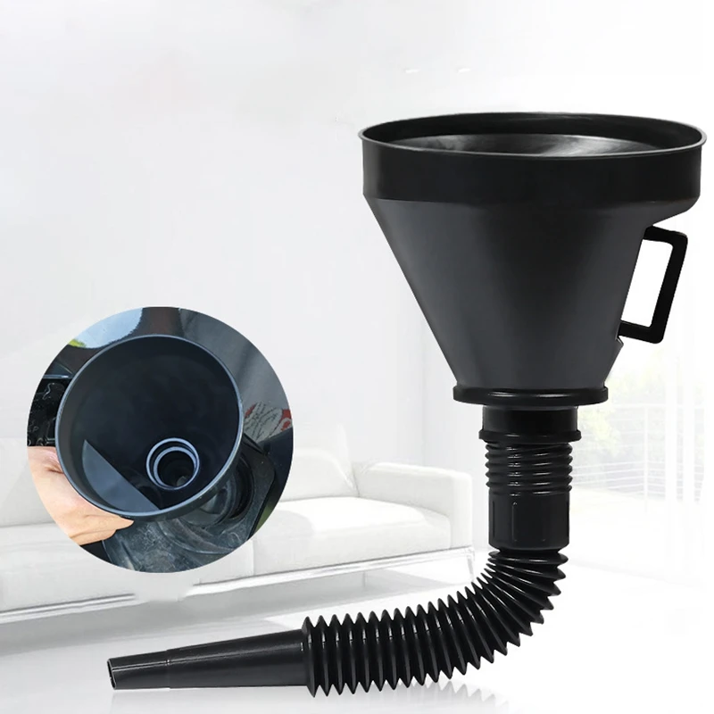 

C Black Big Size Car Oiler Funnel Spout Oil Water Fuel Petrol Gasoline Filling Tool Flexible Tube Travel Emergency Tool