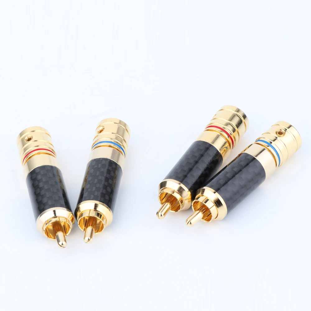 Conector RCA de Audio Hifi, conector RCA de fibra de carbono chapado en oro, enchufe de Audio RCA de soldadura