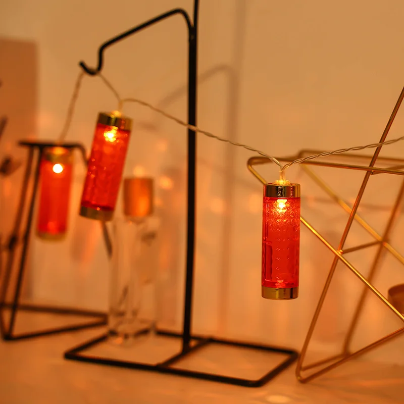 Spring Festival Simulation LED Firecracker String Lights Festive Holiday Wall Decoration New Year Red String Lights Firecracker