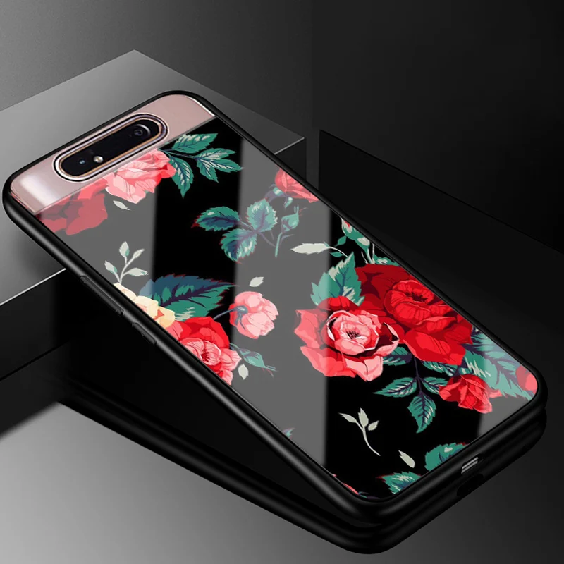 For Samsung Galaxy A80 Case Hard PC Glass Phone Case Black TPU Bumper Cover for Samsung A80 Galaxy A80 A 80 2019 Cover A805